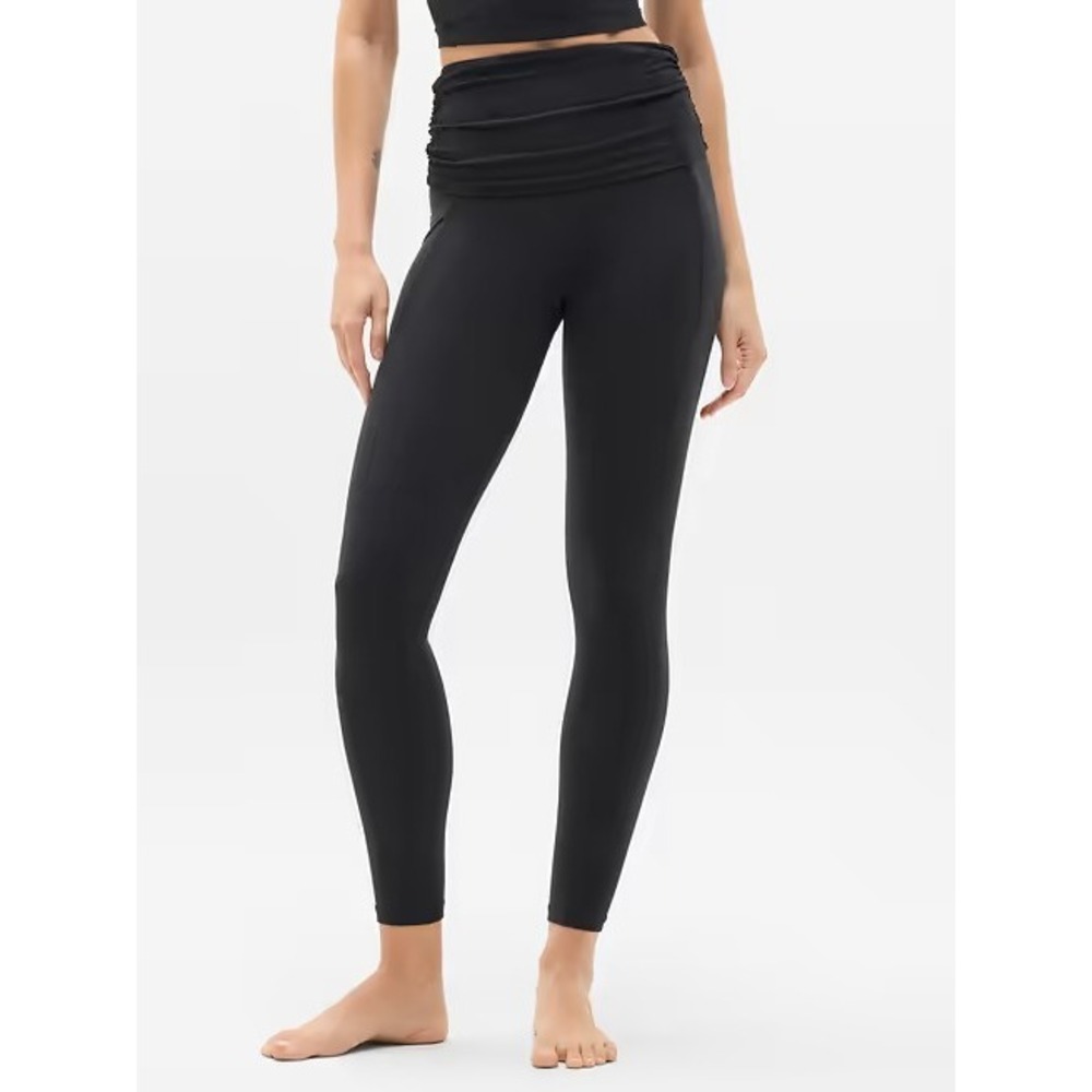 NWOT FLAW Athleta Salutation Stash Fold Over 7/8 Legging Asymmetrical Black SM